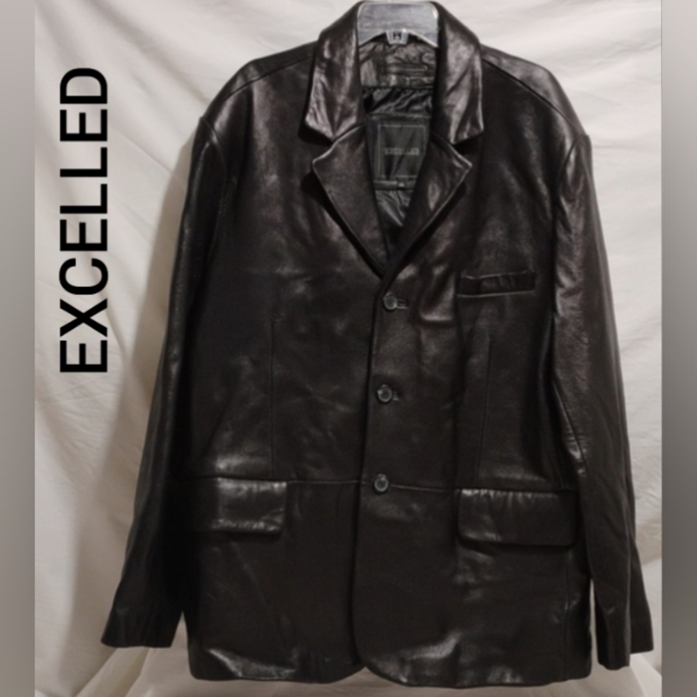 (BX86) SALE! Excelled Classy Black Leather Jacket Sz.2XL